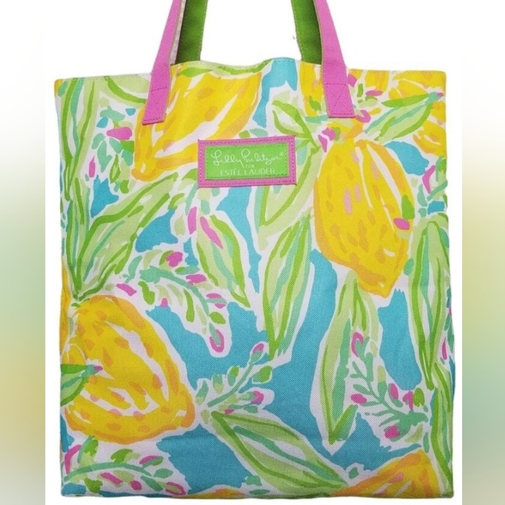Estee Lauder Lilly Pulitzer Lemon Tote Bag & Makeup Bag